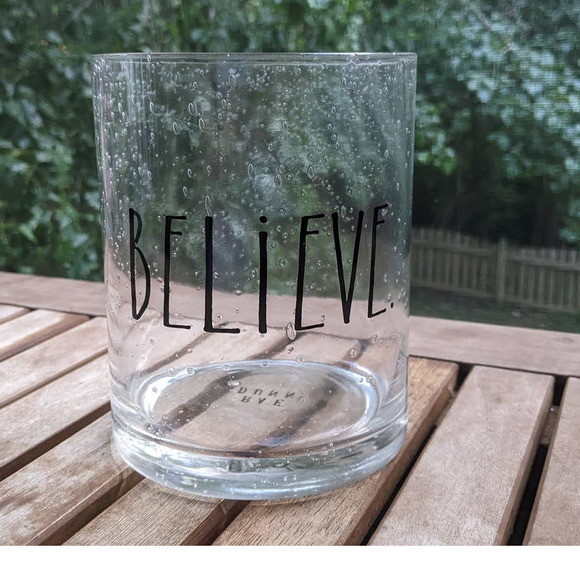 Rae Dunn Believe Black Bubble Clear Glass Vase Hurricane Lamp Pillar Candle HTF - Picture 2 of 7